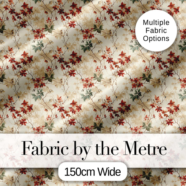 Vintage Floral Branch Pattern with Red Leaves on Neutral Background Digital Print Fabric by the Metre UK Sewing Quilting Textile