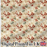 Vintage Floral Branch Pattern with Red Leaves on Neutral Background Digital Print Fabric by the Metre UK Sewing Quilting Textile