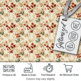 Vintage Floral Branch Pattern with Red Leaves on Neutral Background Digital Print Fabric by the Metre UK Sewing Quilting Textile