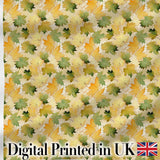 Yellow and Green Autumn Leaf Pattern on Soft Neutral Background Digital Print Fabric by the Metre UK Sewing Quilting Textile