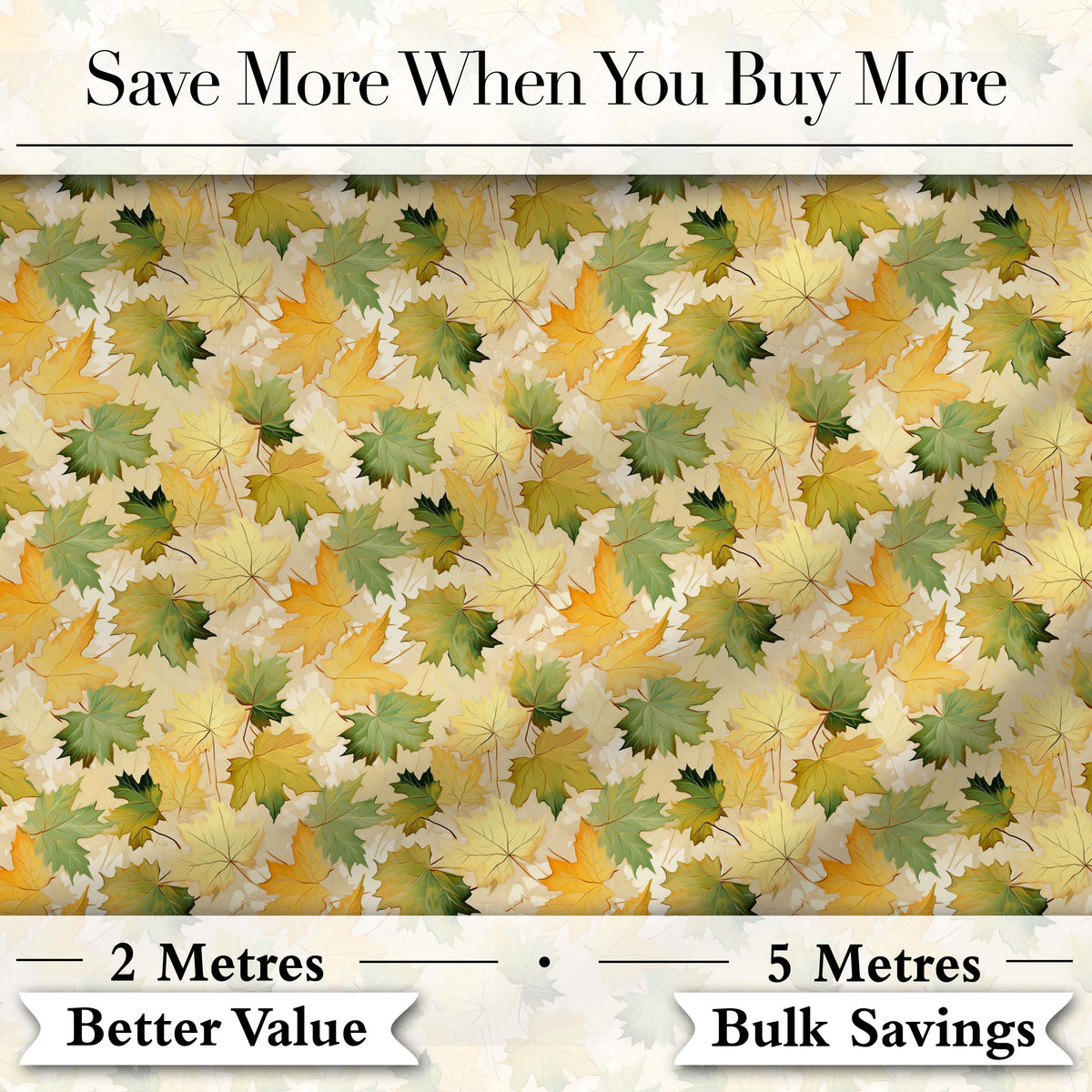 Yellow and Green Autumn Leaf Pattern on Soft Neutral Background Digital Print Fabric by the Metre UK Sewing Quilting Textile