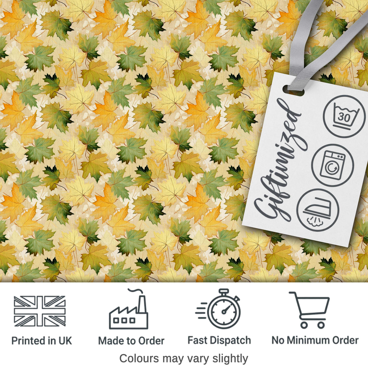 Yellow and Green Autumn Leaf Pattern on Soft Neutral Background Digital Print Fabric by the Metre UK Sewing Quilting Textile