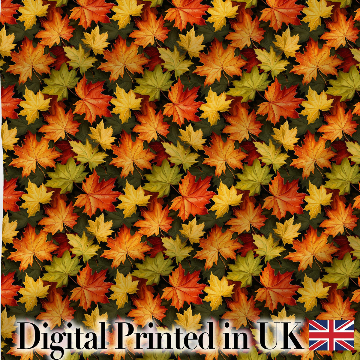 Vibrant Autumn Leaf Pattern with Mixed Maple Leaves on Dark Background Digital Print Fabric by the Metre UK Sewing Quilting Textile