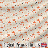 Minimal Orange Maple Leaves with Scattered Black Dots on Neutral Background Digital Print Fabric by the Metre UK Sewing Quilting Textile