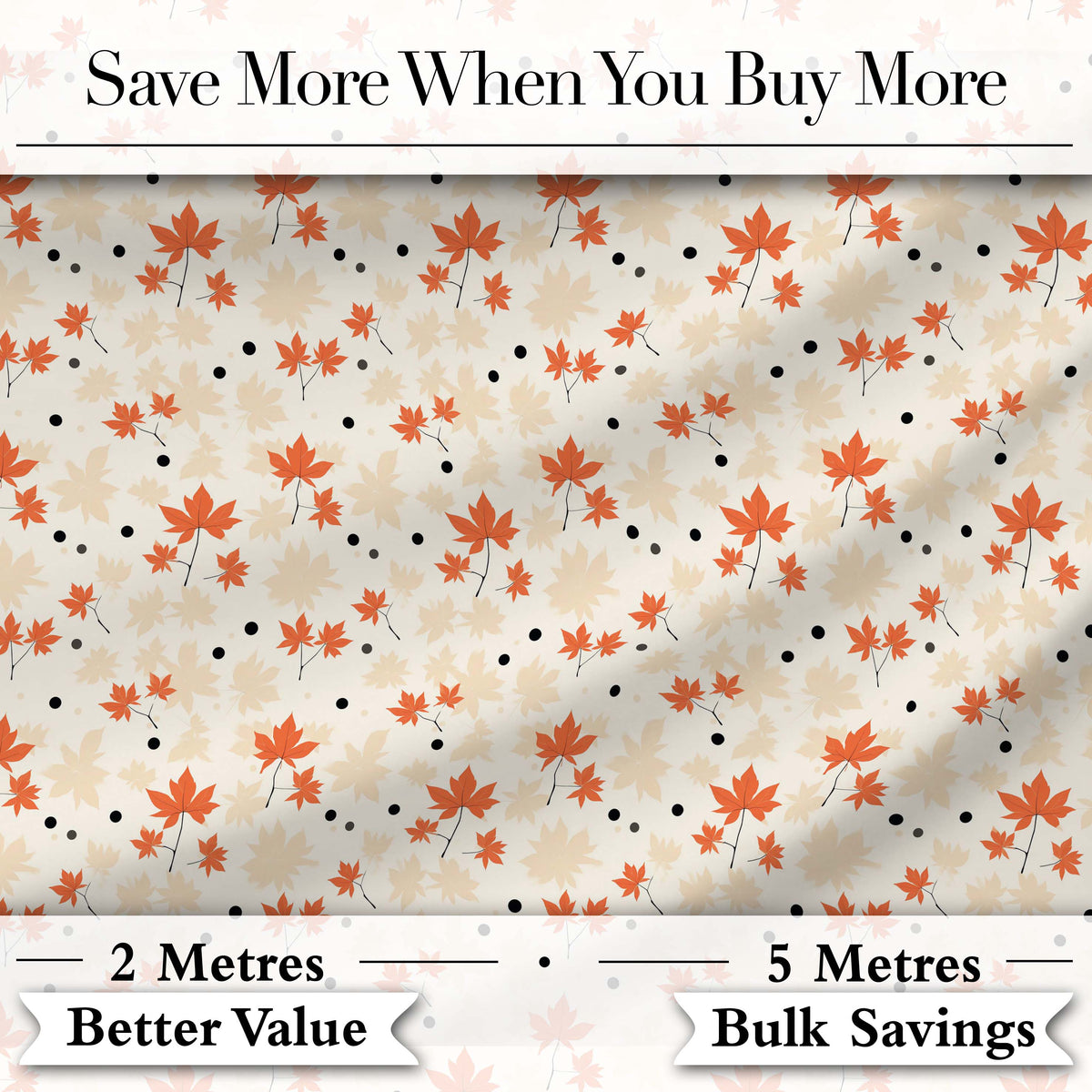 Minimal Orange Maple Leaves with Scattered Black Dots on Neutral Background Digital Print Fabric by the Metre UK Sewing Quilting Textile