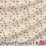 Small Stylised Autumn Leaves in Red and Dark Teal on Beige Background Digital Print Fabric by the Metre UK Sewing Quilting Textile