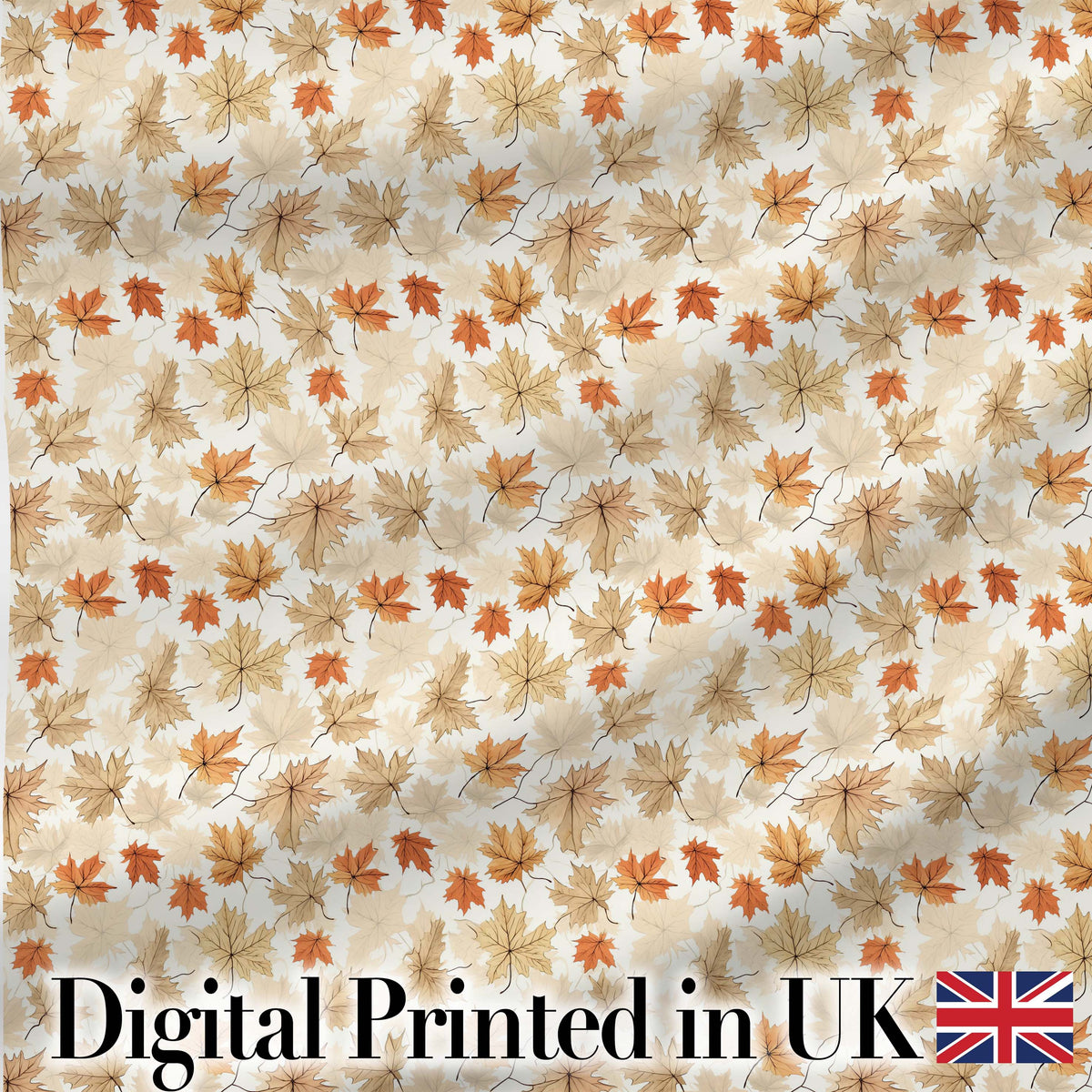 Neutral Autumn Maple Leaves in Soft Beige and Orange Tones on Light Background Digital Print Fabric by the Metre UK Sewing Quilting Textile