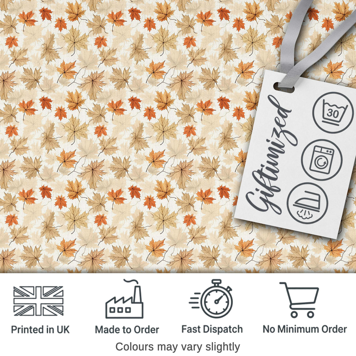 Neutral Autumn Maple Leaves in Soft Beige and Orange Tones on Light Background Digital Print Fabric by the Metre UK Sewing Quilting Textile