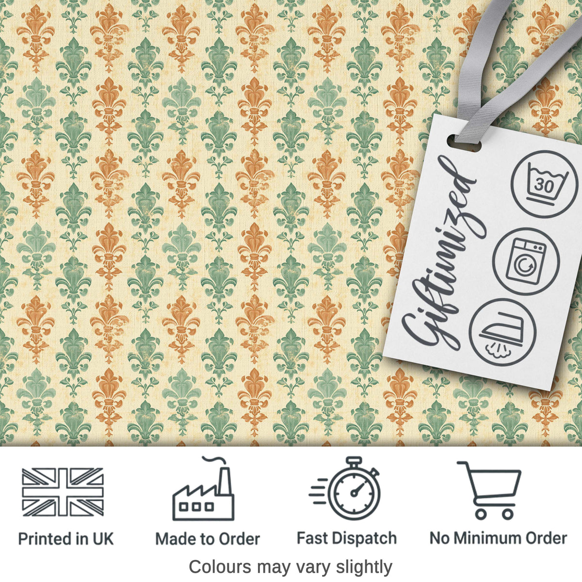 Distressed Blue Fleur de Lis Pattern on Aged Textured Background Digital Print Fabric by the Metre UK Sewing Quilting Textile