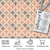 Vintage French Fleur de Lis  in Red and Blue on Distressed Beige Background Digital Print Fabric by the Metre UK Sewing Quilting Textile