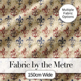 Distressed Red and Blue Fleur de Lis Vintage Pattern on Aged Cream Background Digital Print Fabric by the Metre UK Sewing Quilting Textile