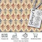 Distressed Red and Blue Fleur de Lis Vintage Pattern on Aged Cream Background Digital Print Fabric by the Metre UK Sewing Quilting Textile