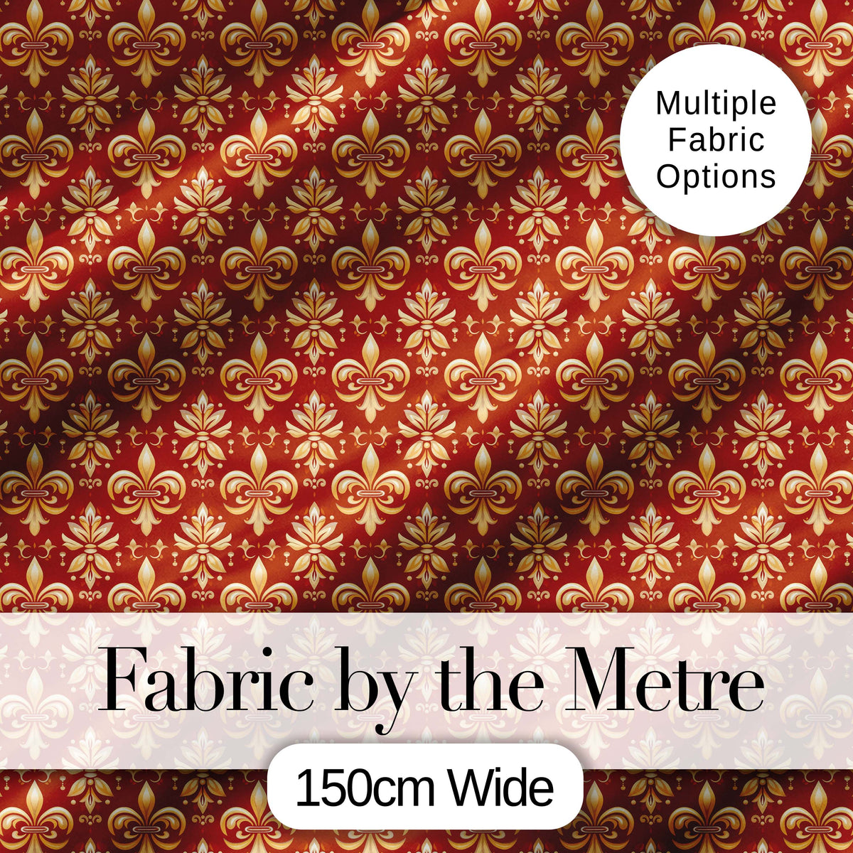 Elegant Gold Fleur de Lis Damask Pattern on Rich Red Background Digital Print Fabric by the Metre UK Sewing Quilting Textile