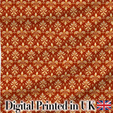 Elegant Gold Fleur de Lis Damask Pattern on Rich Red Background Digital Print Fabric by the Metre UK Sewing Quilting Textile