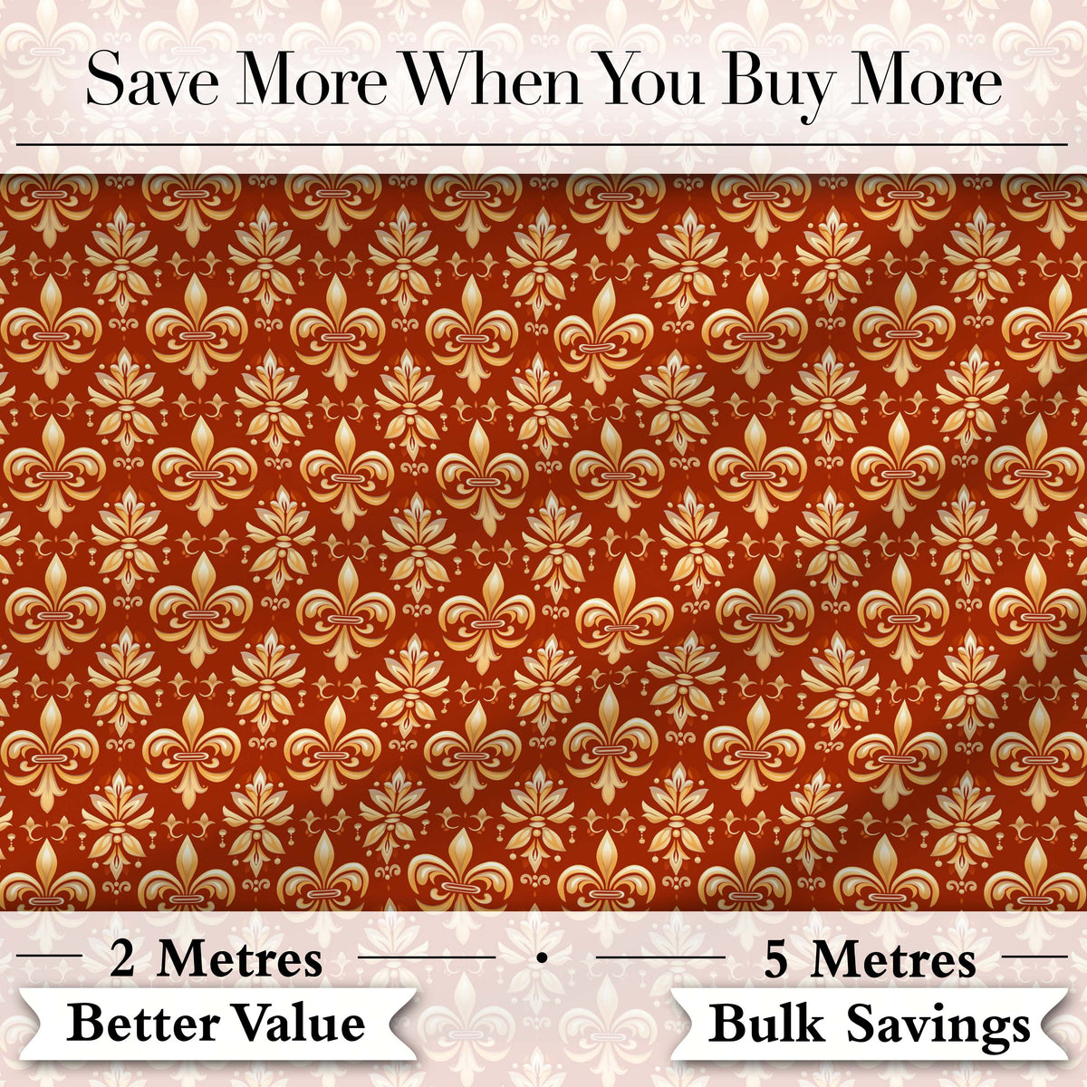 Elegant Gold Fleur de Lis Damask Pattern on Rich Red Background Digital Print Fabric by the Metre UK Sewing Quilting Textile