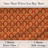 Elegant Gold Fleur de Lis Damask Pattern on Rich Red Background Digital Print Fabric by the Metre UK Sewing Quilting Textile