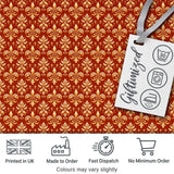 Elegant Gold Fleur de Lis Damask Pattern on Rich Red Background Digital Print Fabric by the Metre UK Sewing Quilting Textile