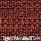 Dark Navy and Orange Floral Fleur de Lis Damask Pattern Digital Print Fabric by the Metre UK Sewing Quilting Textile