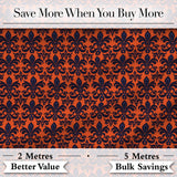 Dark Navy and Orange Floral Fleur de Lis Damask Pattern Digital Print Fabric by the Metre UK Sewing Quilting Textile