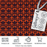 Dark Navy and Orange Floral Fleur de Lis Damask Pattern Digital Print Fabric by the Metre UK Sewing Quilting Textile