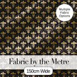 Elegant Gold Fleur de Lis Pattern on Black Background Classic Design Digital Print Fabric by the Metre UK Sewing Quilting Textile