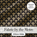 Elegant Gold Fleur de Lis Pattern on Black Background Classic Design Digital Print Fabric by the Metre UK Sewing Quilting Textile