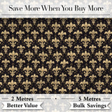 Elegant Gold Fleur de Lis Pattern on Black Background Classic Design Digital Print Fabric by the Metre UK Sewing Quilting Textile