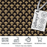 Elegant Gold Fleur de Lis Pattern on Black Background Classic Design Digital Print Fabric by the Metre UK Sewing Quilting Textile