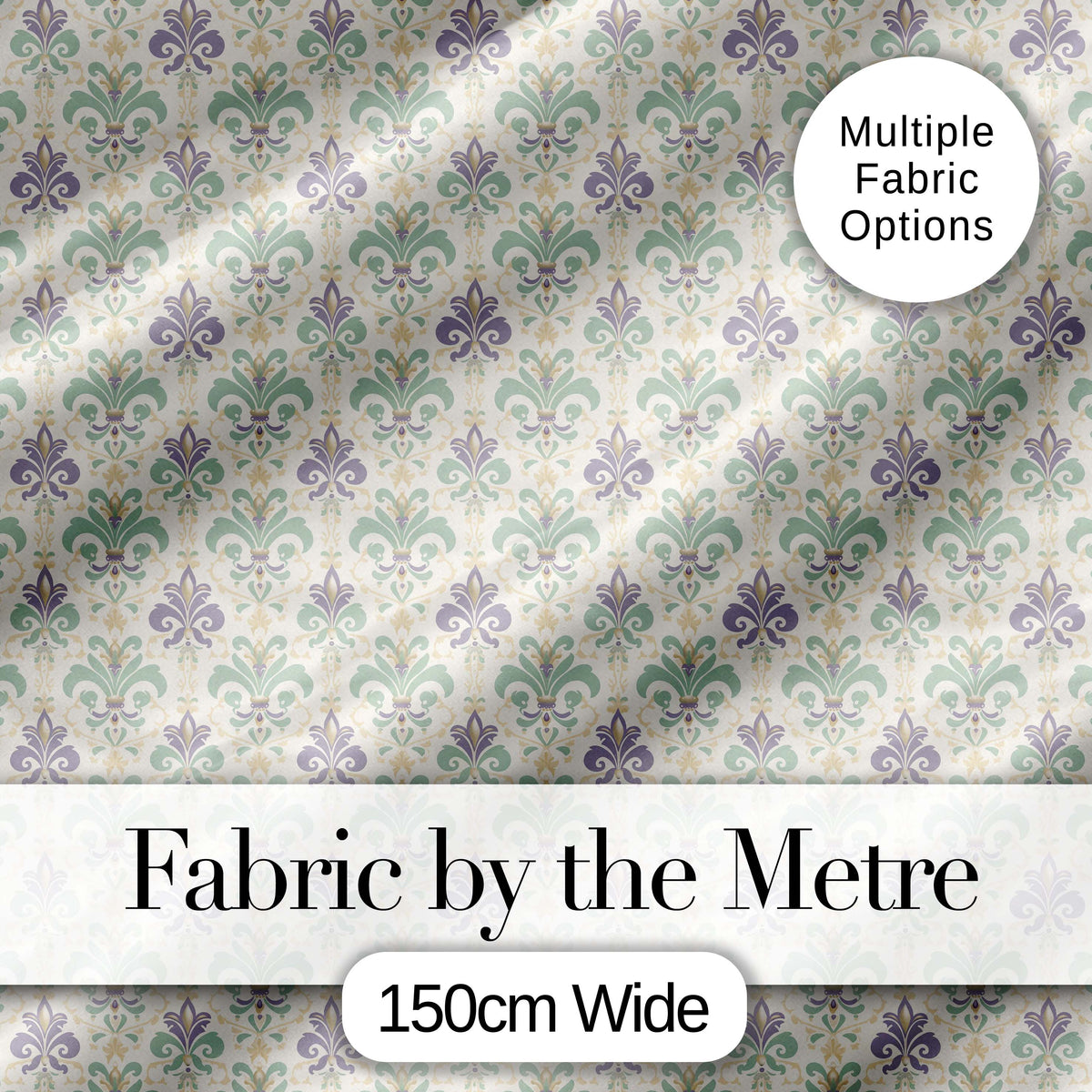 Soft Pastel Green and Lavender Fleur de Lis Ornamental Pattern Digital Print Fabric by the Metre UK Sewing Quilting Textile