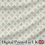 Soft Pastel Green and Lavender Fleur de Lis Ornamental Pattern Digital Print Fabric by the Metre UK Sewing Quilting Textile