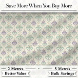 Soft Pastel Green and Lavender Fleur de Lis Ornamental Pattern Digital Print Fabric by the Metre UK Sewing Quilting Textile
