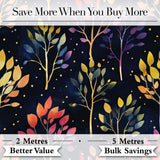 Colorful Gradient Leaves and Branches on Dark Night Background Digital Print Fabric by the Metre UK Sewing Quilting Textile