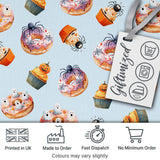 Halloween Donuts Cupcakes and Spiders Seamless Pattern on Blue Background Digital Print Fabric by the Metre UK Sewing Quilting Textile
