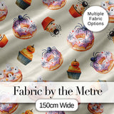 Halloween Donuts Cupcakes and Spiders Seamless  on Light Beige Background Digital Print Fabric by the Metre UK Sewing Quilting Textile