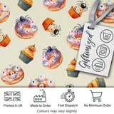 Halloween Donuts Cupcakes and Spiders Seamless  on Light Beige Background Digital Print Fabric by the Metre UK Sewing Quilting Textile