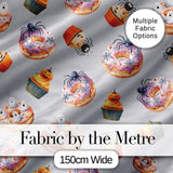 Halloween Donuts Cupcakes Spiders and Ghosts Cute   Grey Background Digital Print Fabric by the Metre UK Sewing Quilting Textile