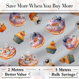 Halloween Donuts Cupcakes Spiders and Ghosts Cute   Grey Background Digital Print Fabric by the Metre UK Sewing Quilting Textile
