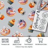 Halloween Donuts Cupcakes Spiders and Ghosts Cute   Grey Background Digital Print Fabric by the Metre UK Sewing Quilting Textile