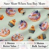 Halloween Donuts Cupcakes Spiders and Ghosts Cute   Sage Green Background Digital Print Fabric by the Metre UK Sewing Quilting Textile