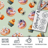 Halloween Donuts Cupcakes Spiders and Ghosts Cute   Sage Green Background Digital Print Fabric by the Metre UK Sewing Quilting Textile