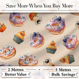 Halloween Donuts Cupcakes Spiders and Ghosts Cute   Warm Beige Background Digital Print Fabric by the Metre UK Sewing Quilting Textile