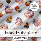 Halloween Donuts Cupcakes Spiders and Ghosts Cute   Light Grey Background Digital Print Fabric by the Metre UK Sewing Quilting Textile