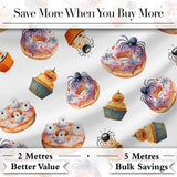 Halloween Donuts Cupcakes Spiders and Ghosts Cute   Light Grey Background Digital Print Fabric by the Metre UK Sewing Quilting Textile