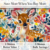 Watercolor Baby Deer Fawn with Colorful Floral Botanical Background Digital Print Fabric by the Metre UK Sewing Quilting Textile