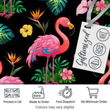Tropical Flamingo with Hibiscus Flowers and Leaves   Black Background Digital Print Fabric by the Metre UK Sewing Quilting Textile