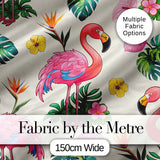 Tropical Flamingo with Hibiscus Flowers and Leaves   Cream Background Digital Print Fabric by the Metre UK Sewing Quilting Textile