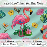 Tropical Flamingo with Hibiscus Flowers and Leaves   Mint Background Digital Print Fabric by the Metre UK Sewing Quilting Textile