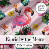 Tropical Flamingo with Hibiscus Flowers and Leaves   Soft Pink Background Digital Print Fabric by the Metre UK Sewing Quilting Textile