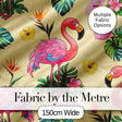 Tropical Flamingo with Hibiscus Flowers and Leaves   Warm Yellow Background Digital Print Fabric by the Metre UK Sewing Quilting Textile