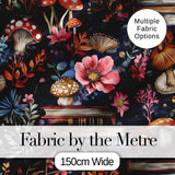 Vintage Mushrooms Books and Floral Dark Botanical Seamless Pattern Digital Print Fabric by the Metre UK Sewing Quilting Textile